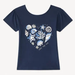 T-shirt manches courtes print cœur et coquillages pour fille