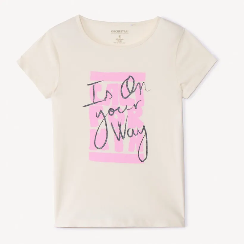 T-shirt manches courtes à print pailleté pour fille