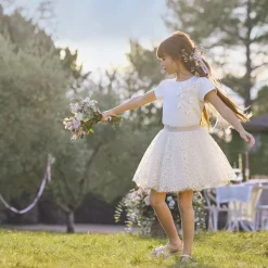 T-shirt manches courtes uni avec nœuds pour fille