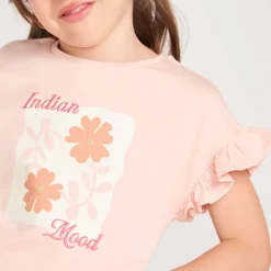 T-shirt manches courtes volanté print fleur pour fille