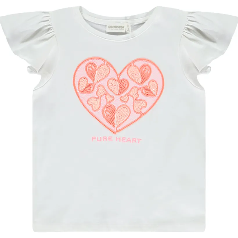 T-shirt manches courtes volantées à broderie pour fille