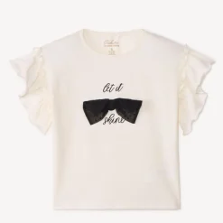T-shirt manches courtes volantées et nœud pour fille