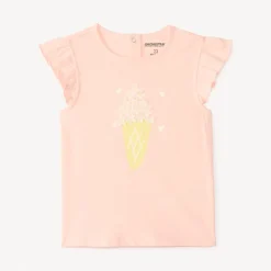 T-shirt manches courtes volantées print glace avec fleurs en relief pour bébé fille