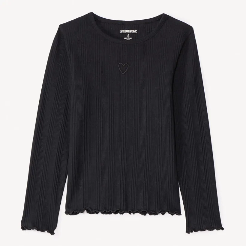 T-shirt manches longues avec cœur brodé pour fille