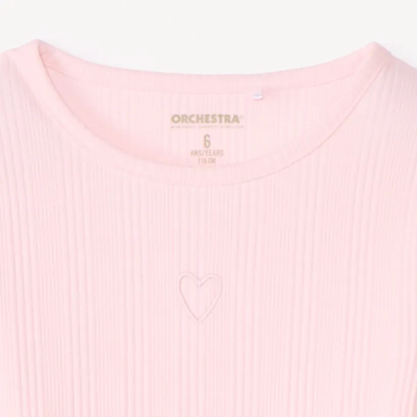 T-shirt manches longues avec cœur brodé pour fille