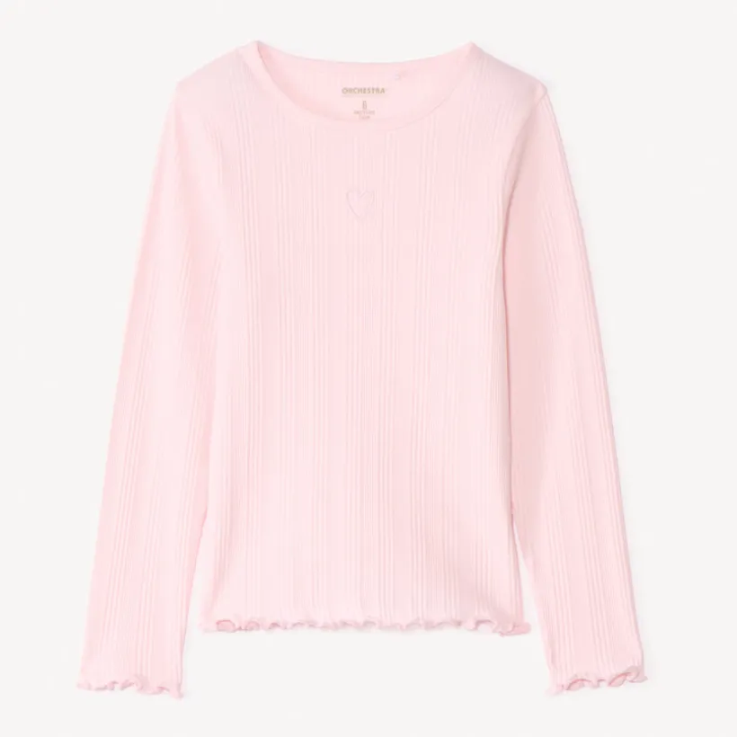 T-shirt manches longues avec cœur brodé pour fille
