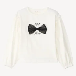 T-shirt manches longues avec nœud en tulle pour fille