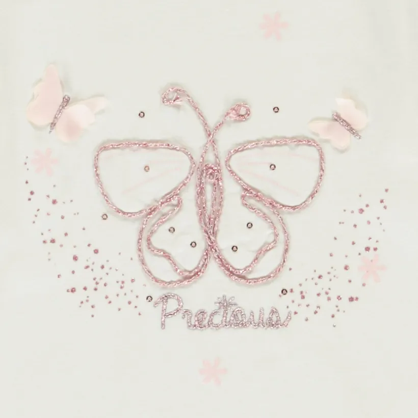 T-shirt manches longues avec papillon en cording pour fille