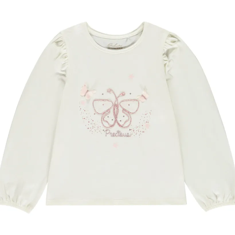 T-shirt manches longues avec papillon en cording pour fille