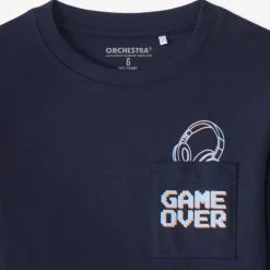 T-shirt manches longues avec poche plaquée et print fantaisie pour garçon
