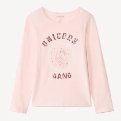 T-shirt manches longues avec sequins fantaisie pour fille
