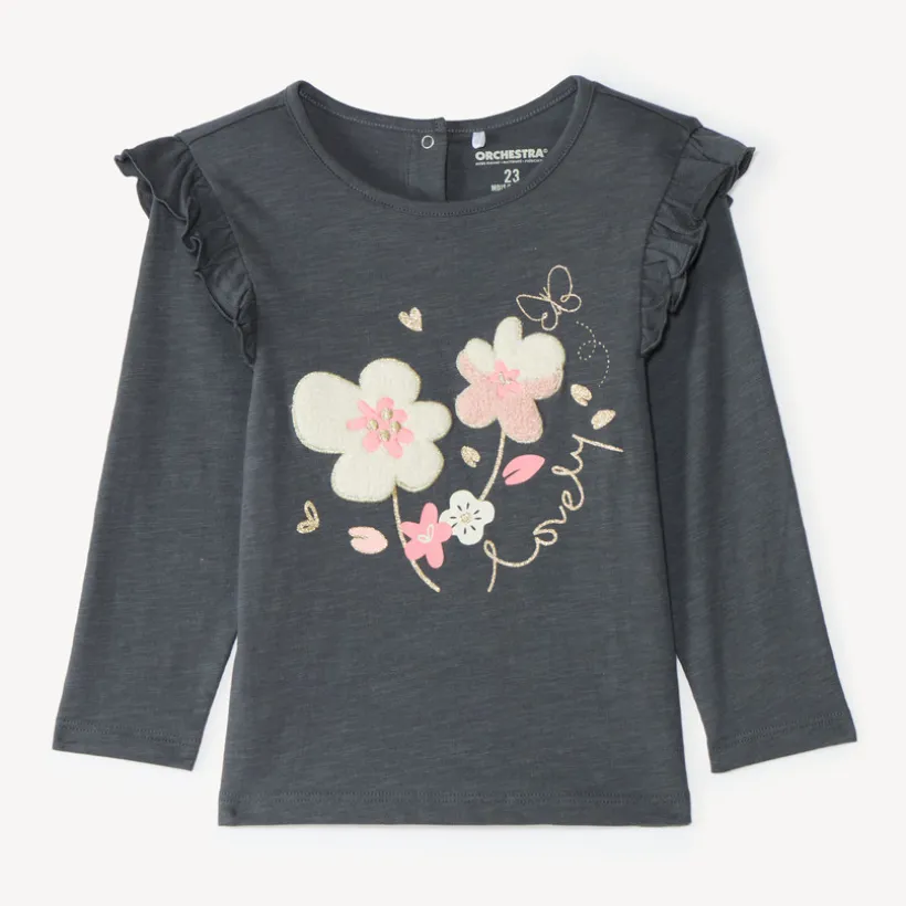 T-shirt manches longues bébé fille avec patch bouclette fantaisie