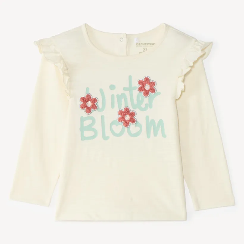 T-shirt manches longues bébé fille avec patch bouclette fantaisie