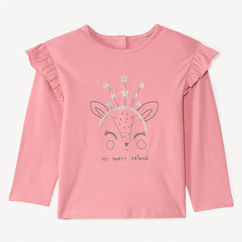 T-shirt manches longues à broderie dorée pour bébé fille