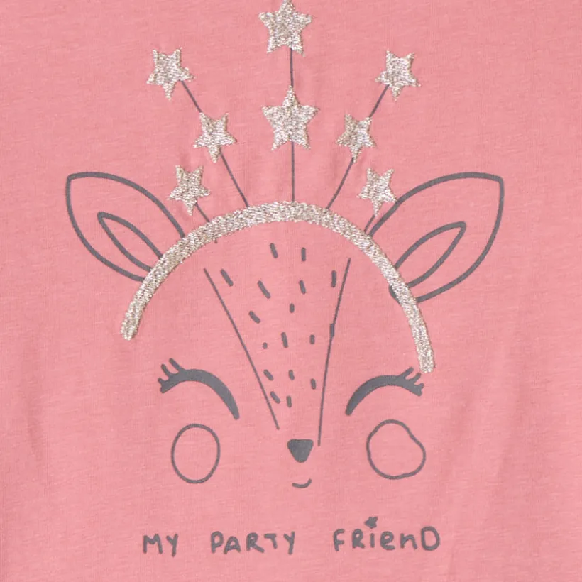 T-shirt manches longues à broderie dorée pour bébé fille