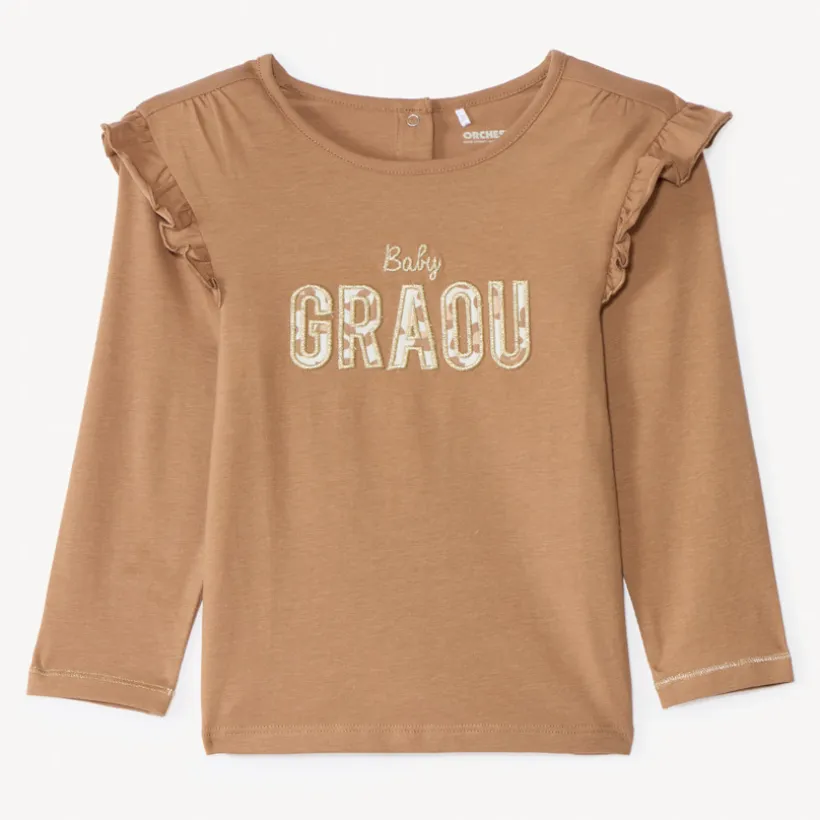 T-shirt manches longues à écriture brodé pour bébé fille
