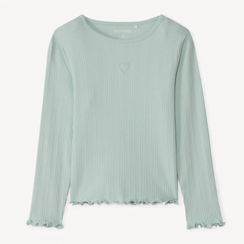 T-shirt manches longues côtelé brodé cœur pour fille