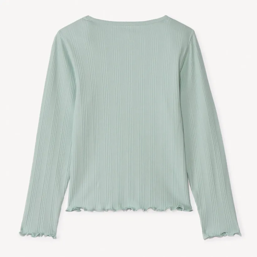 T-shirt manches longues côtelé brodé cœur pour fille