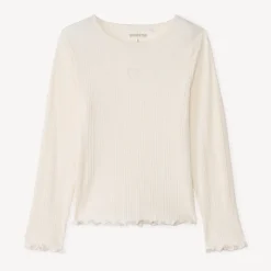 T-shirt manches longues côtelé brodé cœur pour fille