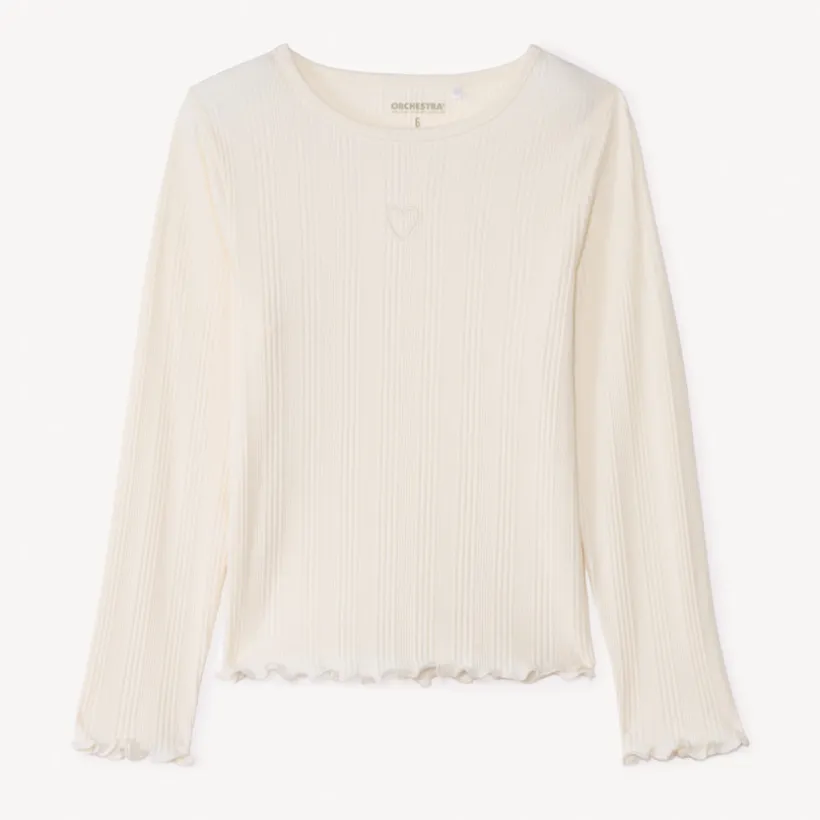 T-shirt manches longues côtelé brodé cœur pour fille