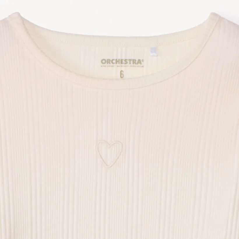 T-shirt manches longues côtelé brodé cœur pour fille