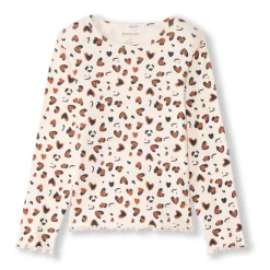 T-shirt manches longues côtelé imprimé cœurs tachetés pour fille