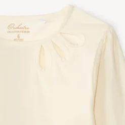 T-shirt manches longues à découpe fantaisie et strass pour fille