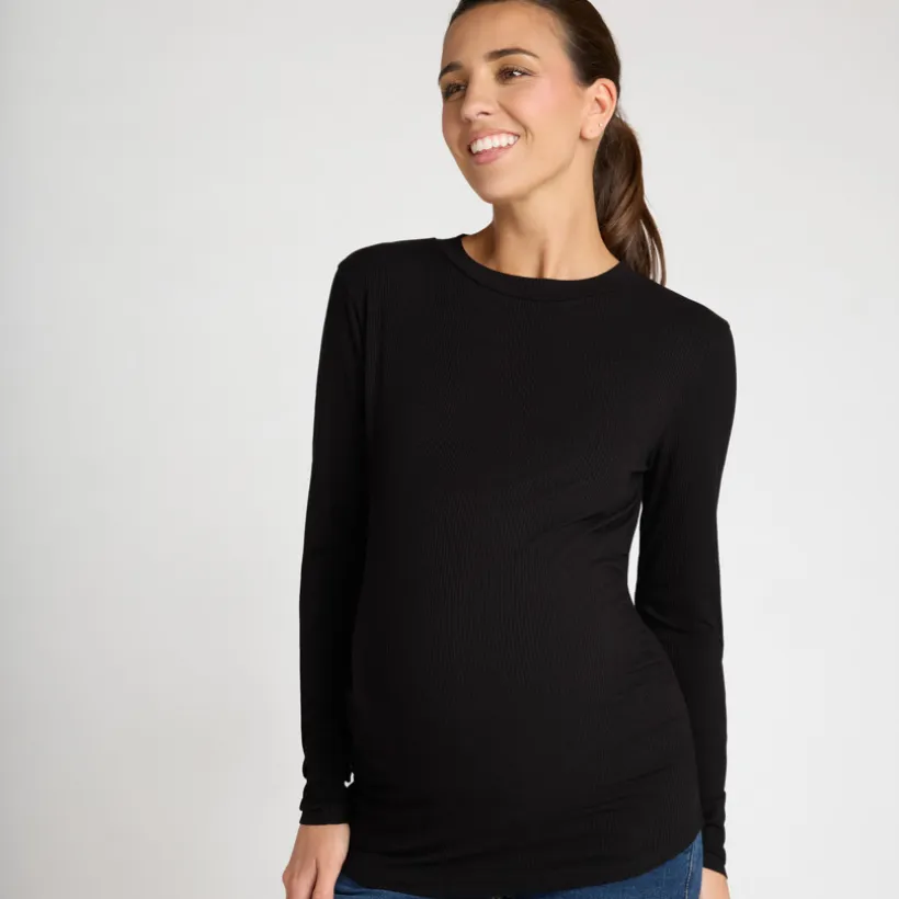 T-shirt manches longues de grossesse côtelé uni