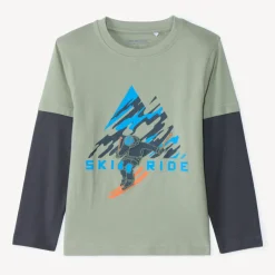 T-shirt manches longues effet 2 en 1 printé ski pour garçon