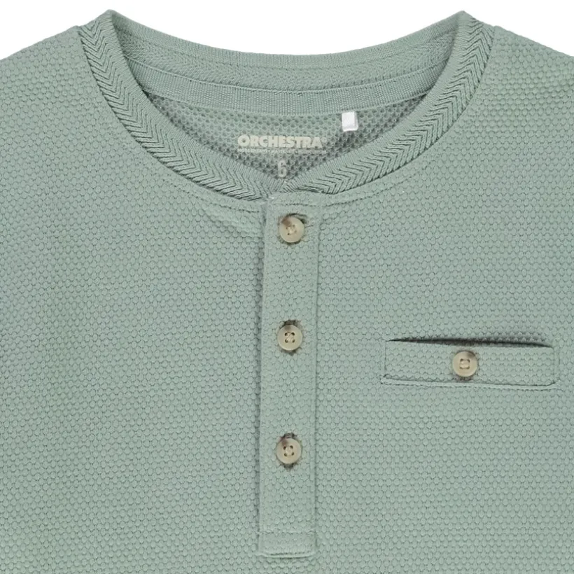 T-shirt manches longues en nid d'abeille et col tunisien pour garçon