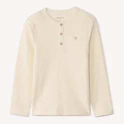T-shirt manches longues en nid d'abeille et col tunisien pour garçon