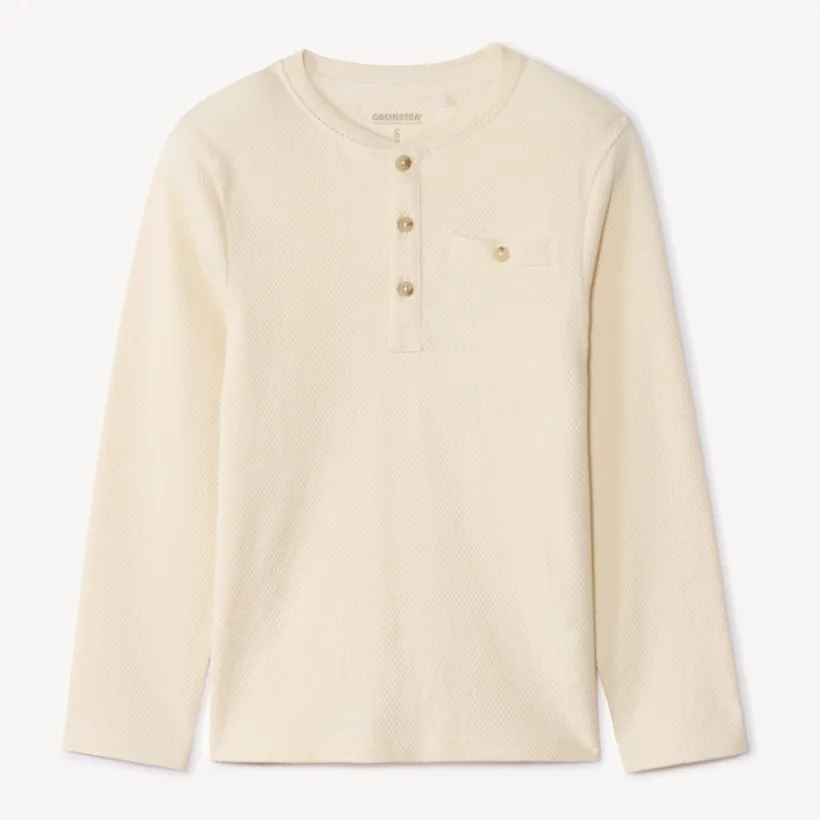 T-shirt manches longues en nid d'abeille et col tunisien pour garçon