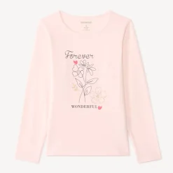 T-shirt manches longues fille avec imprimé fantaisie et paillettes
