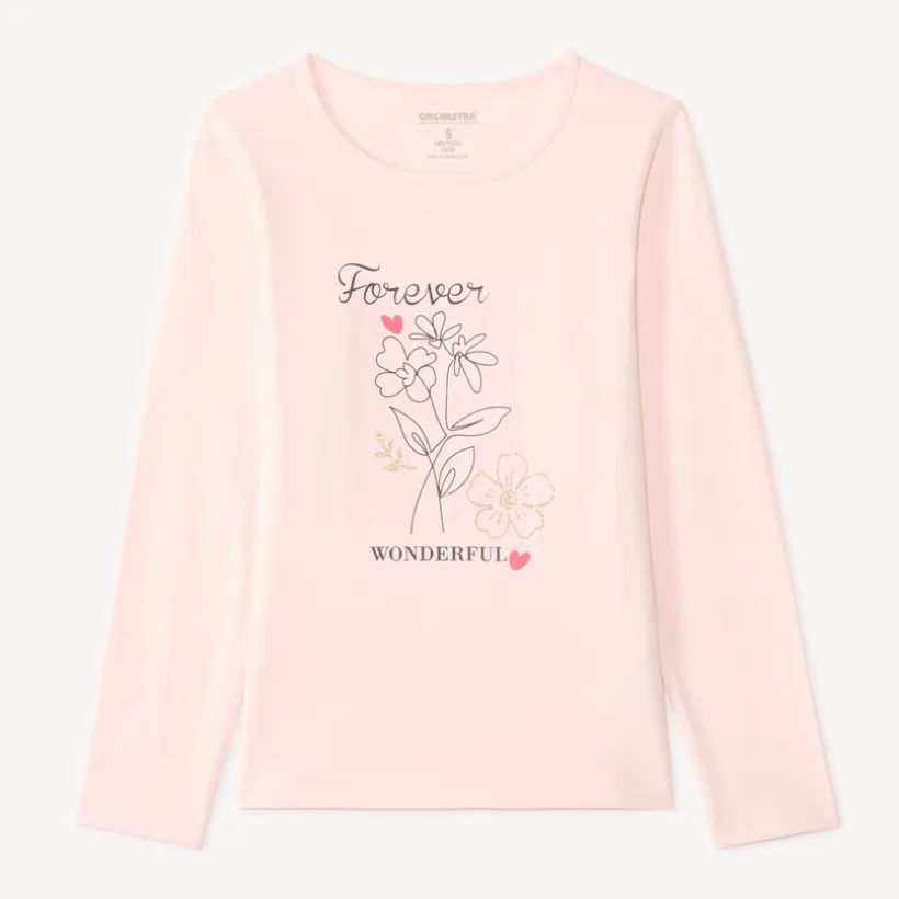 T-shirt manches longues fille avec imprimé fantaisie et paillettes