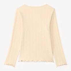 T-shirt manches longues fille maille côtelée broderie cœur