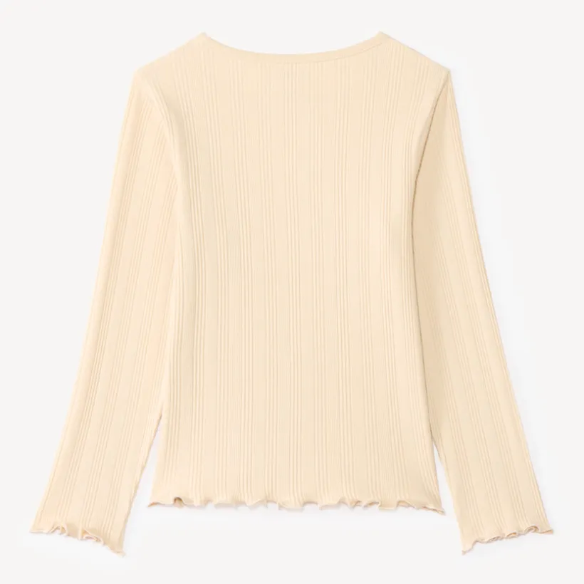 T-shirt manches longues fille maille côtelée broderie cœur