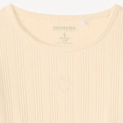 T-shirt manches longues fille maille côtelée broderie cœur