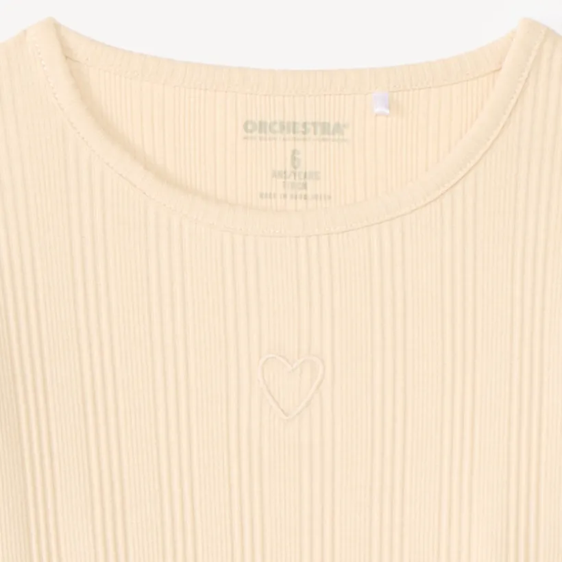 T-shirt manches longues fille maille côtelée broderie cœur