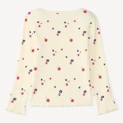 T-shirt manches longues fille en maille côtelée imprimé fleurs