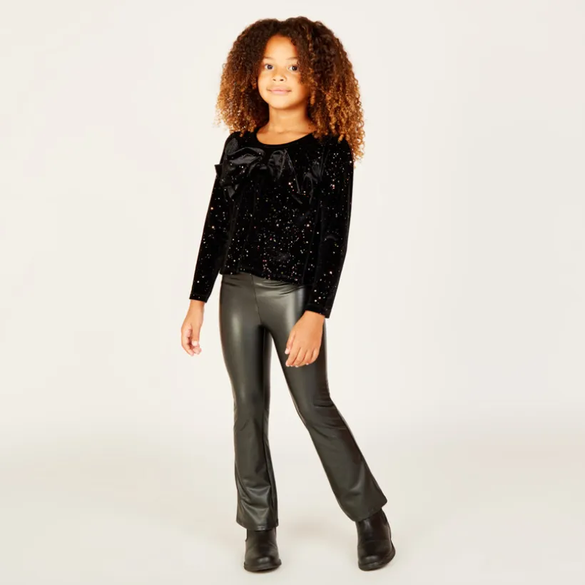 T-shirt manches longues à nœud en velours pailleté pour fille