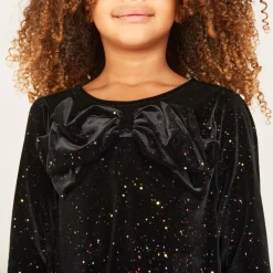 T-shirt manches longues à nœud en velours pailleté pour fille