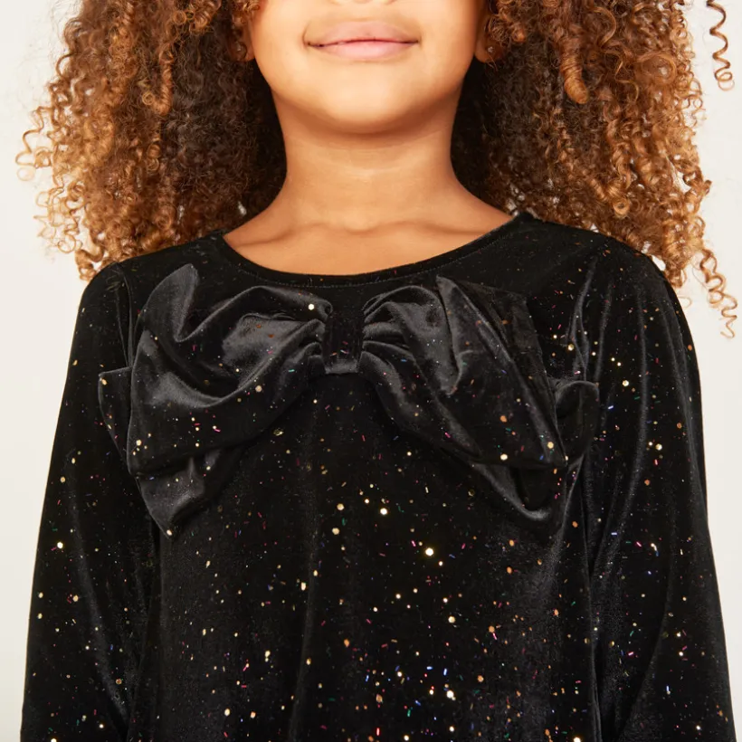 T-shirt manches longues à nœud en velours pailleté pour fille