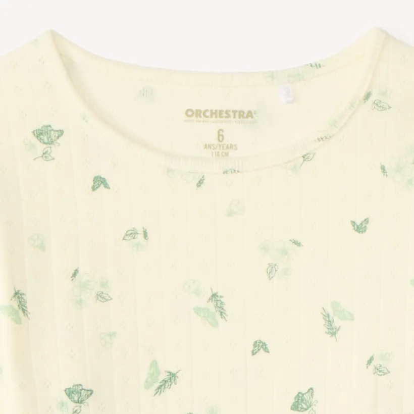 T-shirt manches longues pointelle imprimé papillons pour fille