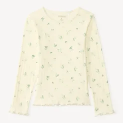 T-shirt manches longues pointelle imprimé papillons pour fille