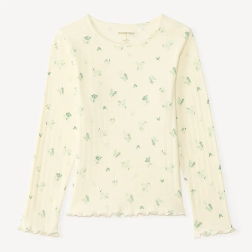 T-shirt manches longues pointelle imprimé papillons pour fille