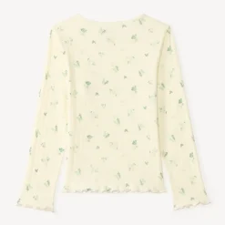 T-shirt manches longues pointelle imprimé papillons pour fille