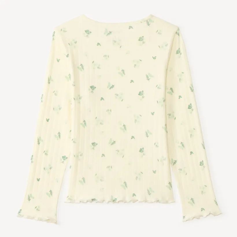 T-shirt manches longues pointelle imprimé papillons pour fille
