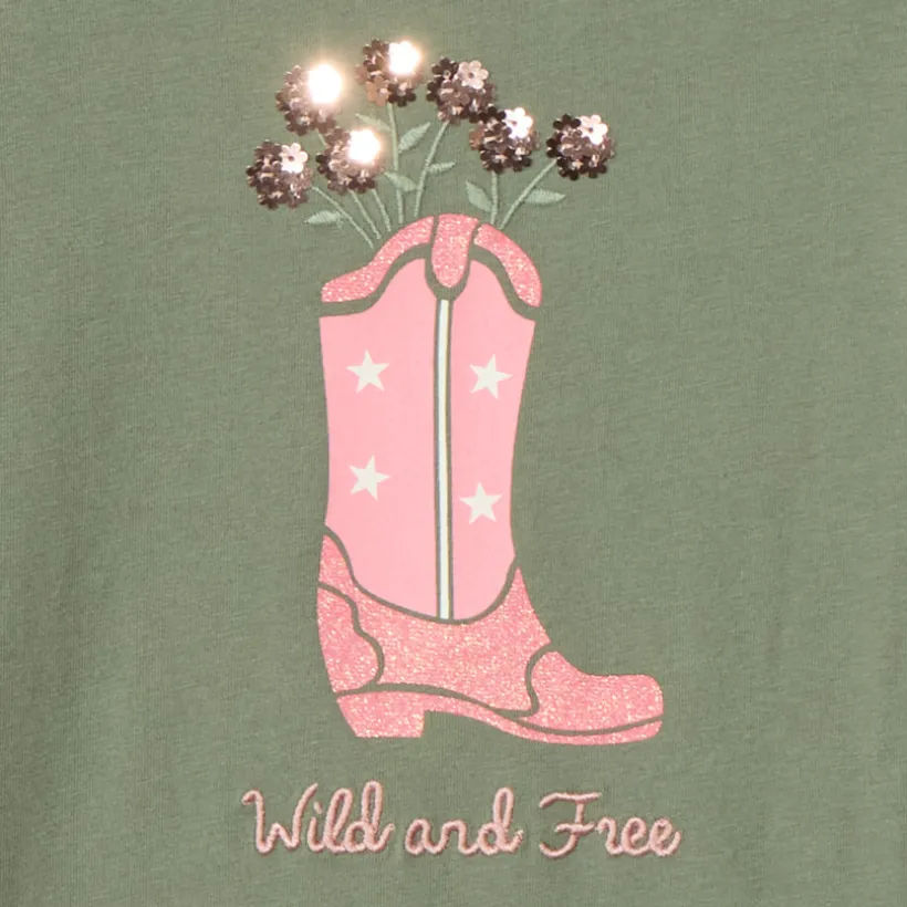 T-shirt manches longues print santiags et broderie pour fille