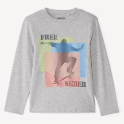 T-shirt manches longues uni avec soft print pour garçon