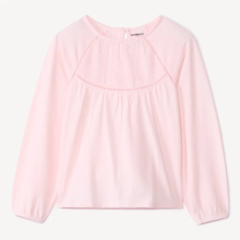 T-shirt manches longues uni à broderie pour fille